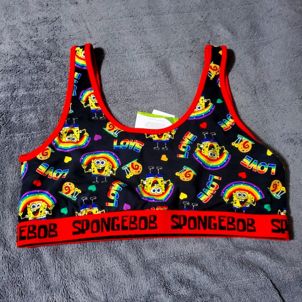 BNWTO ALWAYS PROUD SPONGEBOB BRALETTE - COTTON LOVE RAINBOW BLACK & RED